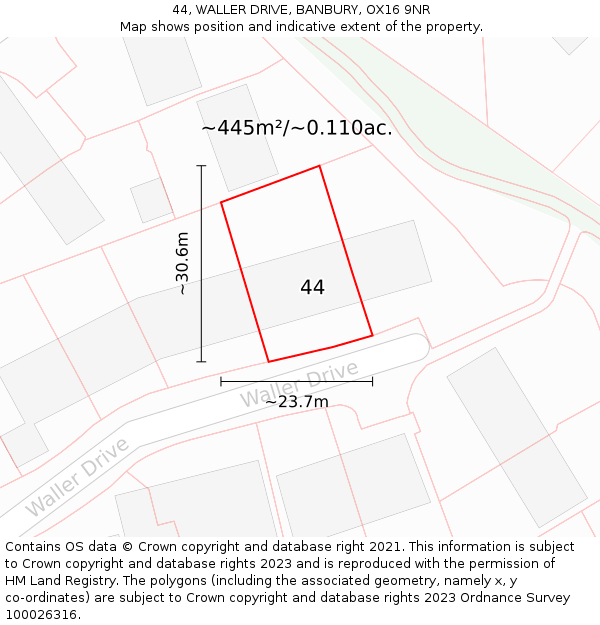 44, WALLER DRIVE, BANBURY, OX16 9NR: Plot and title map