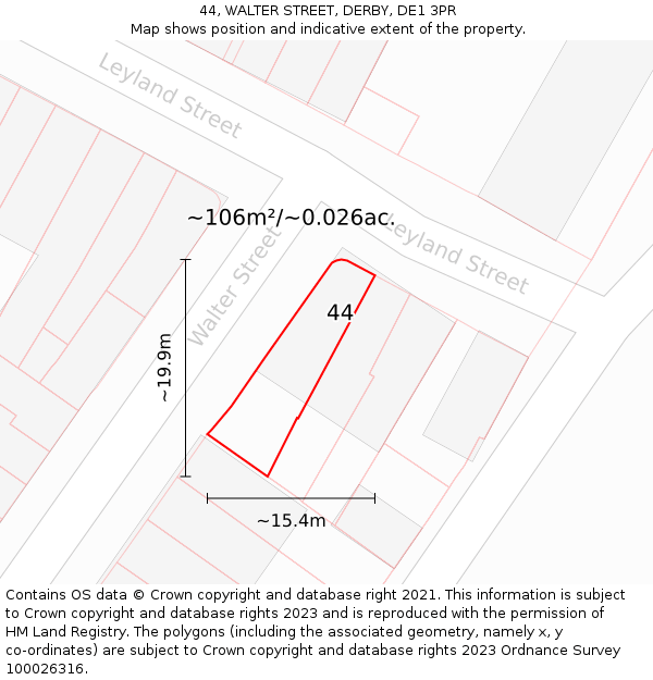 44, WALTER STREET, DERBY, DE1 3PR: Plot and title map