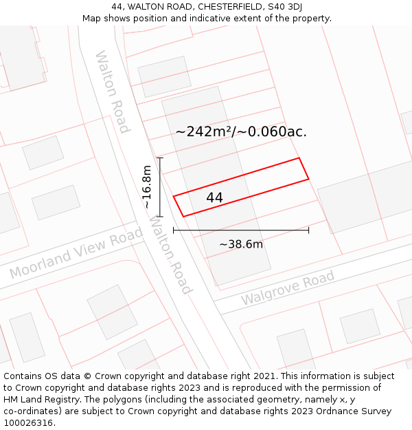 44, WALTON ROAD, CHESTERFIELD, S40 3DJ: Plot and title map