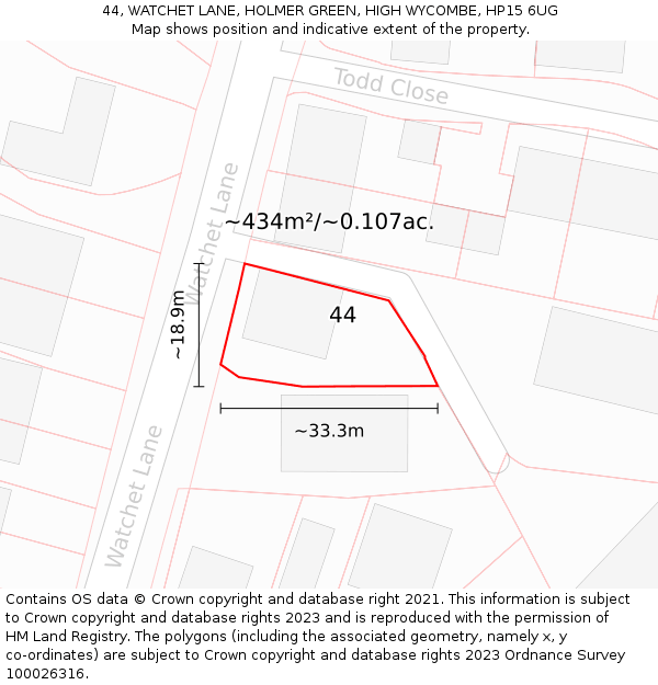 44, WATCHET LANE, HOLMER GREEN, HIGH WYCOMBE, HP15 6UG: Plot and title map