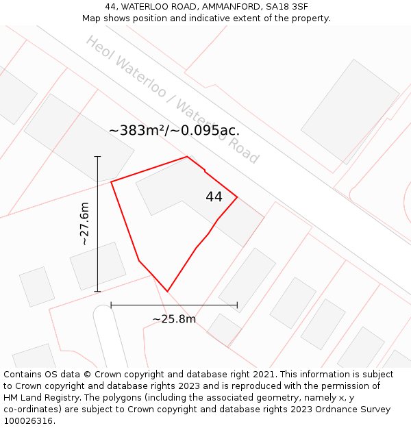 44, WATERLOO ROAD, AMMANFORD, SA18 3SF: Plot and title map