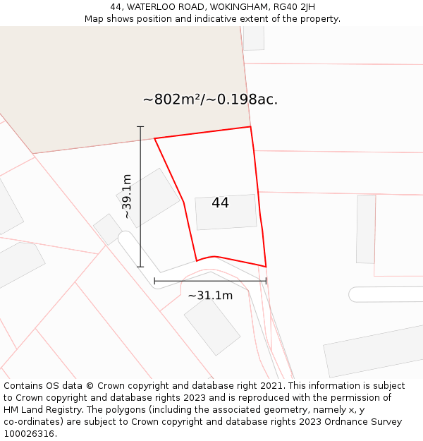 44, WATERLOO ROAD, WOKINGHAM, RG40 2JH: Plot and title map