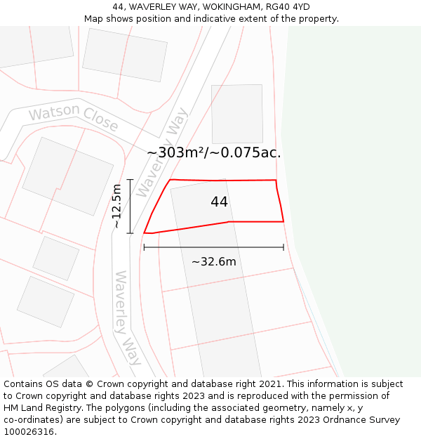 44, WAVERLEY WAY, WOKINGHAM, RG40 4YD: Plot and title map