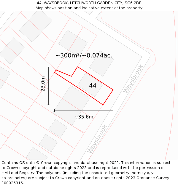 44, WAYSBROOK, LETCHWORTH GARDEN CITY, SG6 2DR: Plot and title map