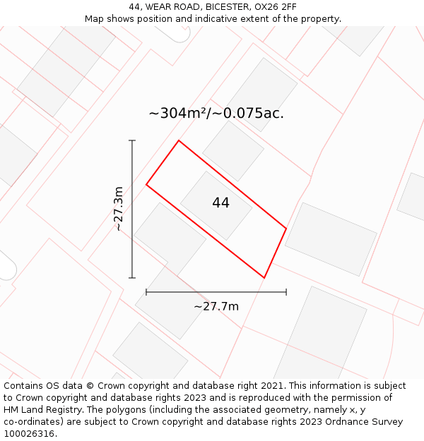 44, WEAR ROAD, BICESTER, OX26 2FF: Plot and title map