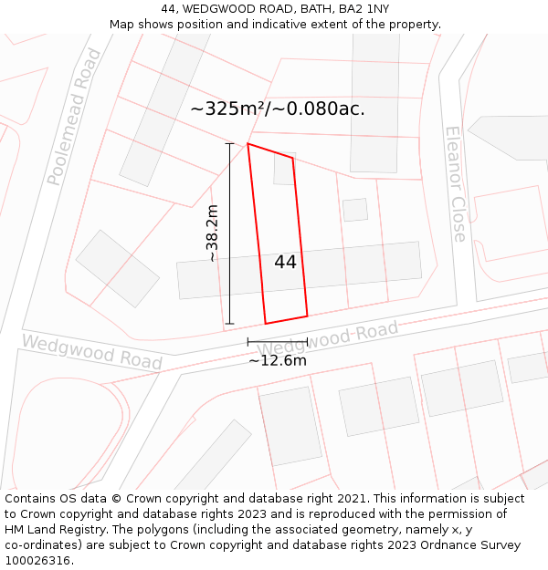 44, WEDGWOOD ROAD, BATH, BA2 1NY: Plot and title map