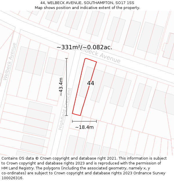 44, WELBECK AVENUE, SOUTHAMPTON, SO17 1SS: Plot and title map