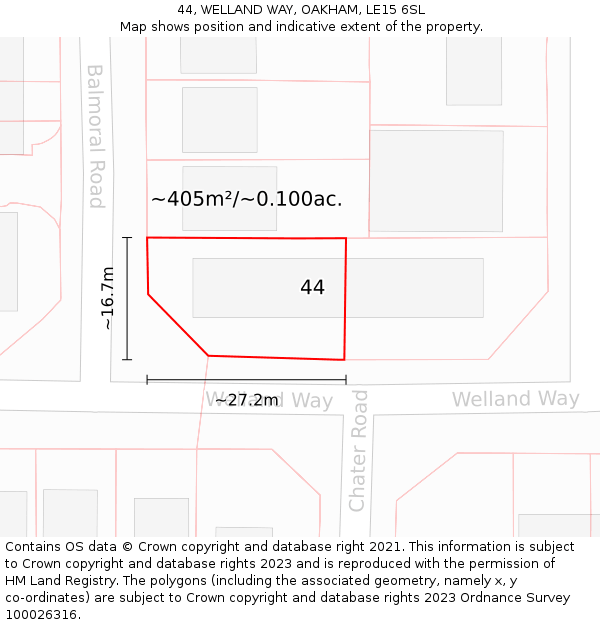 44, WELLAND WAY, OAKHAM, LE15 6SL: Plot and title map