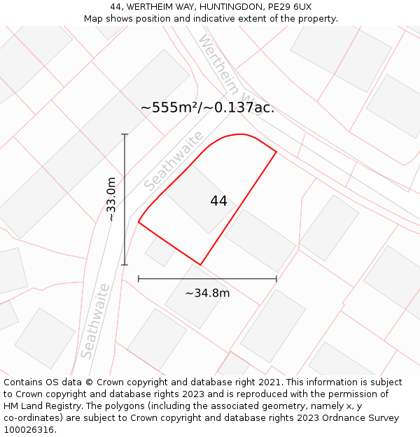 44, WERTHEIM WAY, HUNTINGDON, PE29 6UX: Plot and title map