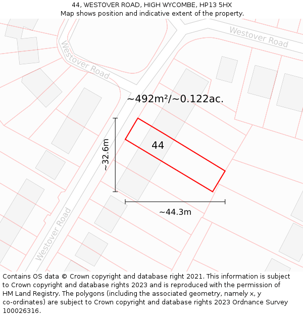 44, WESTOVER ROAD, HIGH WYCOMBE, HP13 5HX: Plot and title map