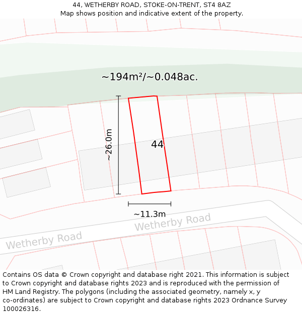 44, WETHERBY ROAD, STOKE-ON-TRENT, ST4 8AZ: Plot and title map