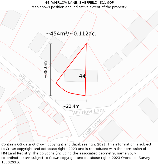 44, WHIRLOW LANE, SHEFFIELD, S11 9QF: Plot and title map
