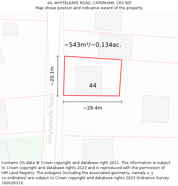 44, WHYTELEAFE ROAD, CATERHAM, CR3 5EF: Plot and title map