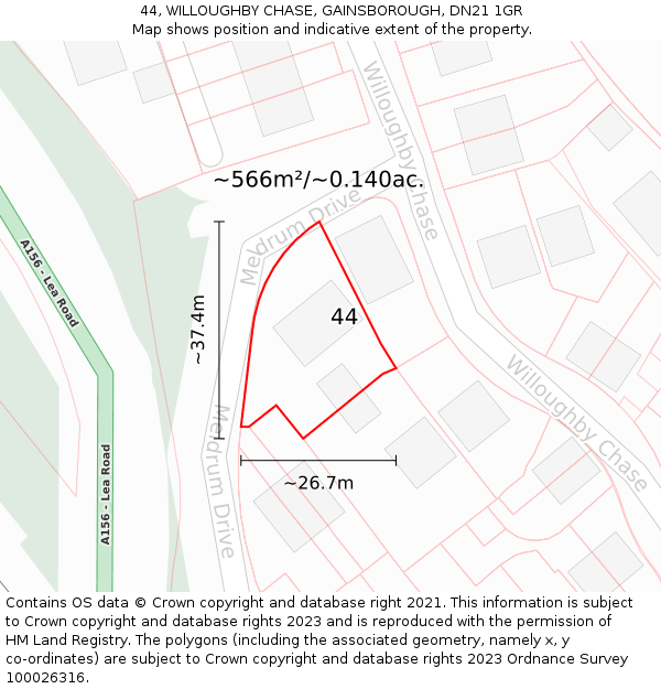 44, WILLOUGHBY CHASE, GAINSBOROUGH, DN21 1GR: Plot and title map