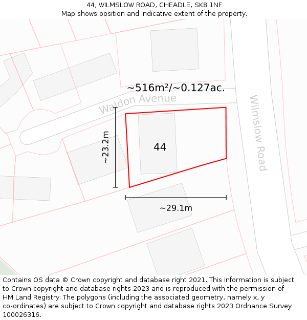 44, WILMSLOW ROAD, CHEADLE, SK8 1NF: Plot and title map