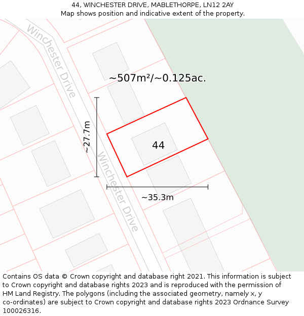 44, WINCHESTER DRIVE, MABLETHORPE, LN12 2AY: Plot and title map