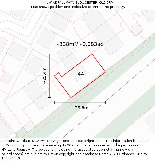 44, WINDFALL WAY, GLOUCESTER, GL2 0RP: Plot and title map