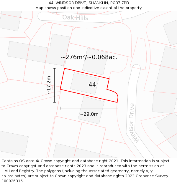 44, WINDSOR DRIVE, SHANKLIN, PO37 7PB: Plot and title map