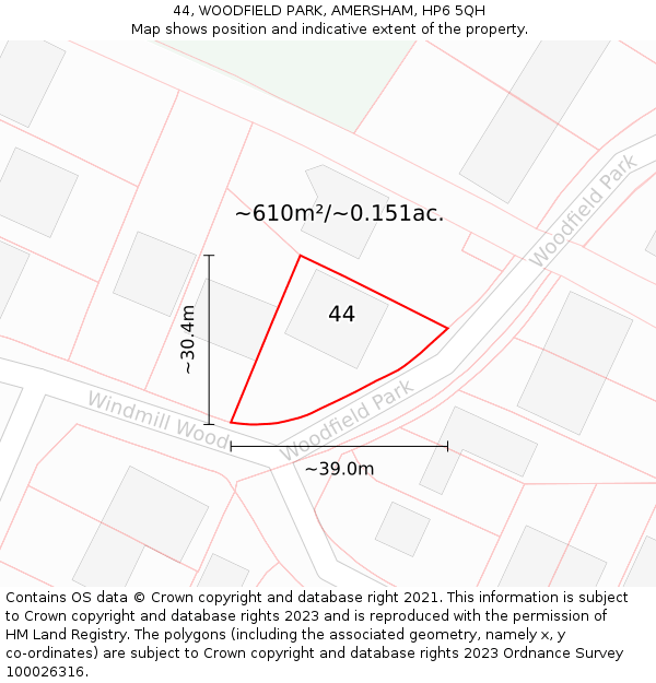 44, WOODFIELD PARK, AMERSHAM, HP6 5QH: Plot and title map