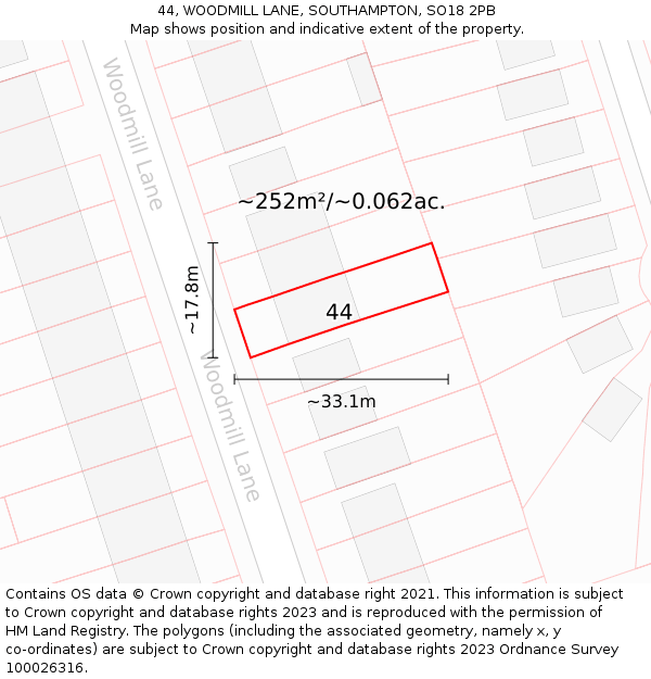 44, WOODMILL LANE, SOUTHAMPTON, SO18 2PB: Plot and title map