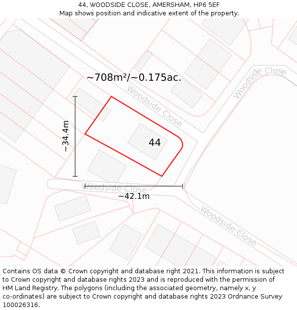 44, WOODSIDE CLOSE, AMERSHAM, HP6 5EF: Plot and title map