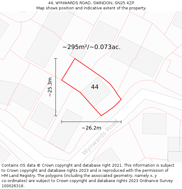 44, WYNWARDS ROAD, SWINDON, SN25 4ZP: Plot and title map