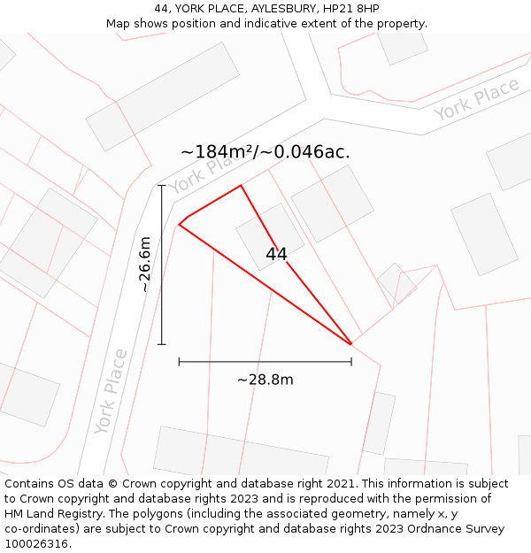 44, YORK PLACE, AYLESBURY, HP21 8HP: Plot and title map