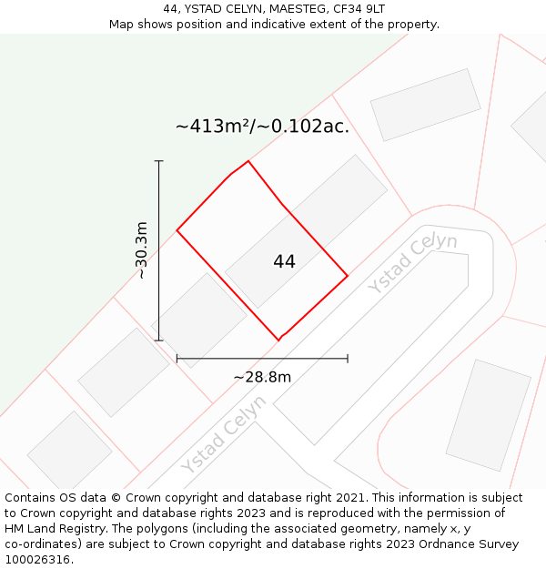 44, YSTAD CELYN, MAESTEG, CF34 9LT: Plot and title map