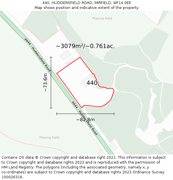 440, HUDDERSFIELD ROAD, MIRFIELD, WF14 0EE: Plot and title map
