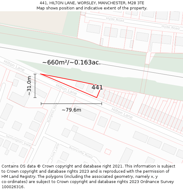 441, HILTON LANE, WORSLEY, MANCHESTER, M28 3TE: Plot and title map