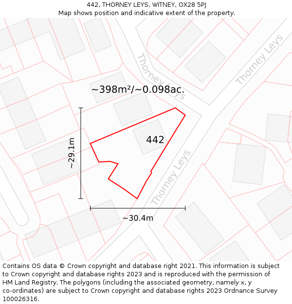 442, THORNEY LEYS, WITNEY, OX28 5PJ: Plot and title map