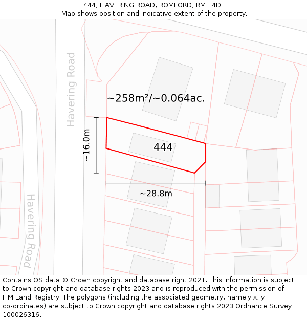 444, HAVERING ROAD, ROMFORD, RM1 4DF: Plot and title map