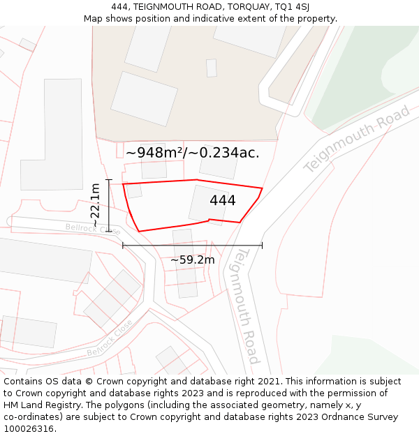 444, TEIGNMOUTH ROAD, TORQUAY, TQ1 4SJ: Plot and title map