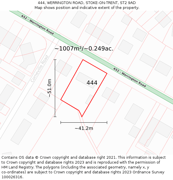 444, WERRINGTON ROAD, STOKE-ON-TRENT, ST2 9AD: Plot and title map
