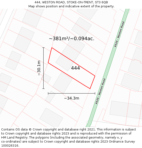 444, WESTON ROAD, STOKE-ON-TRENT, ST3 6QB: Plot and title map