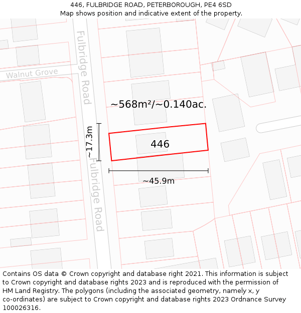 446, FULBRIDGE ROAD, PETERBOROUGH, PE4 6SD: Plot and title map