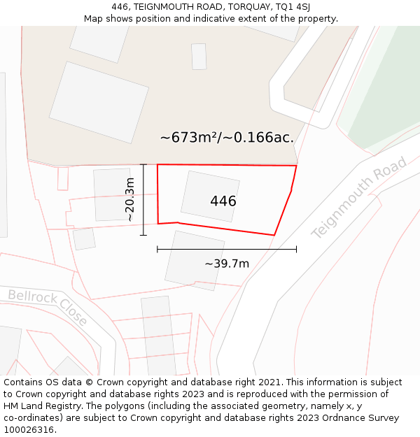 446, TEIGNMOUTH ROAD, TORQUAY, TQ1 4SJ: Plot and title map