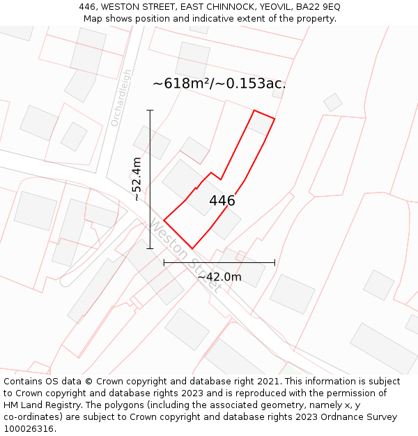 446, WESTON STREET, EAST CHINNOCK, YEOVIL, BA22 9EQ: Plot and title map