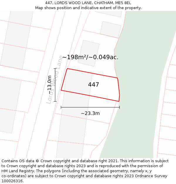 447, LORDS WOOD LANE, CHATHAM, ME5 8EL: Plot and title map