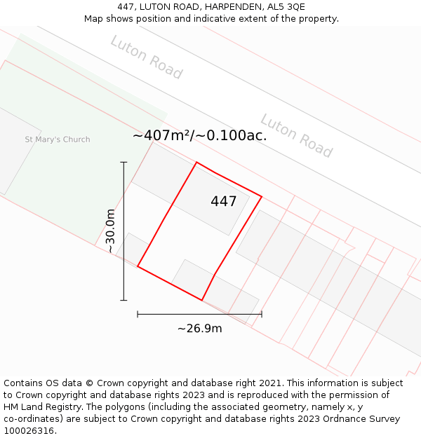 447, LUTON ROAD, HARPENDEN, AL5 3QE: Plot and title map