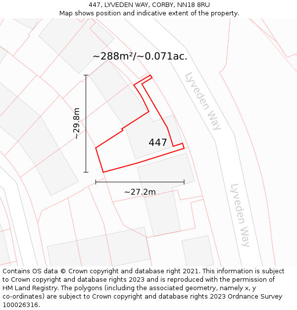 447, LYVEDEN WAY, CORBY, NN18 8RU: Plot and title map