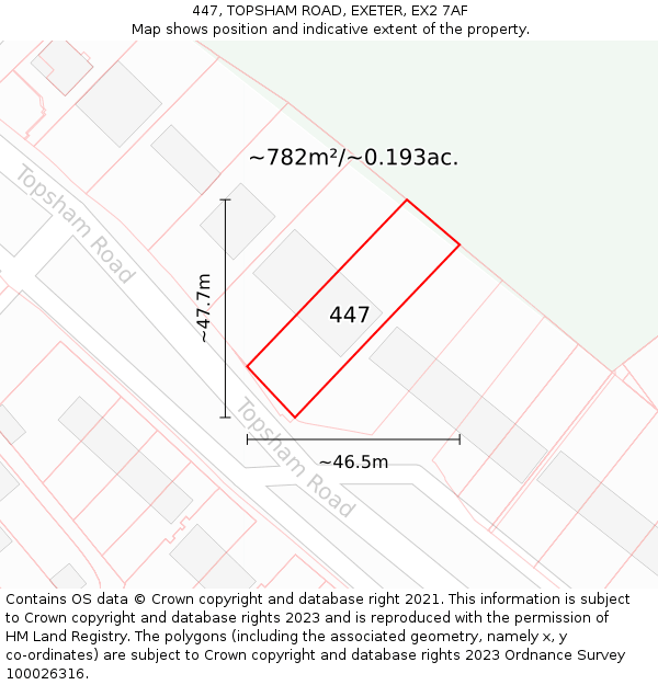 447, TOPSHAM ROAD, EXETER, EX2 7AF: Plot and title map