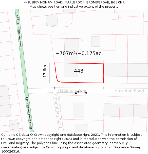 448, BIRMINGHAM ROAD, MARLBROOK, BROMSGROVE, B61 0HR: Plot and title map