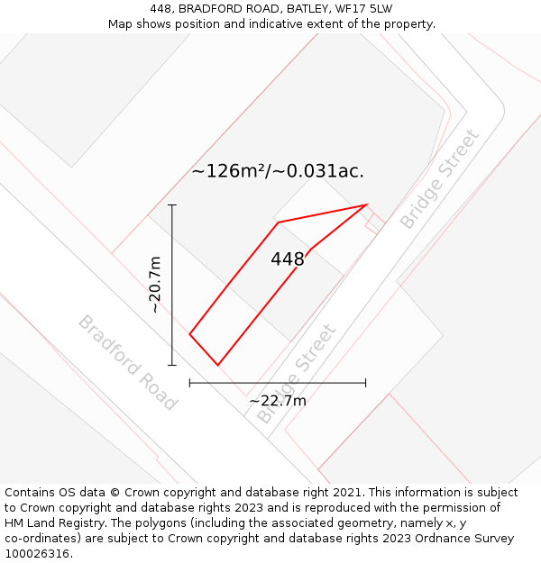 448, BRADFORD ROAD, BATLEY, WF17 5LW: Plot and title map