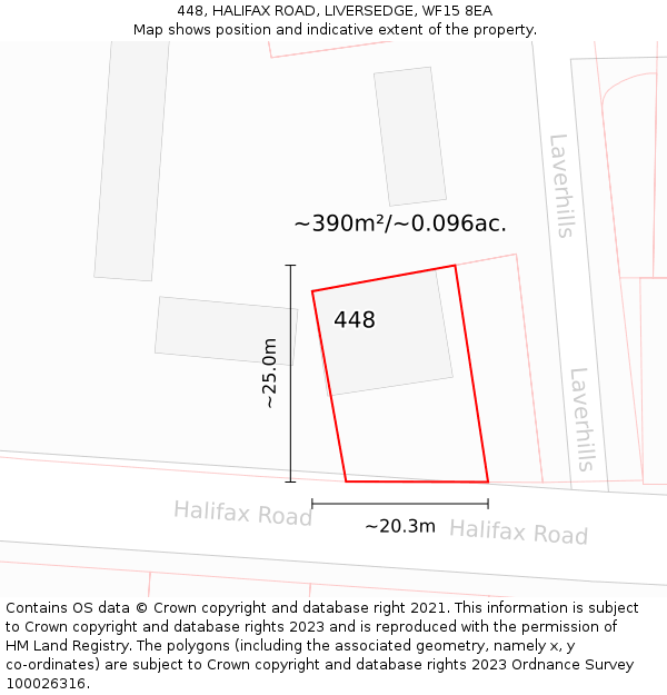 448, HALIFAX ROAD, LIVERSEDGE, WF15 8EA: Plot and title map