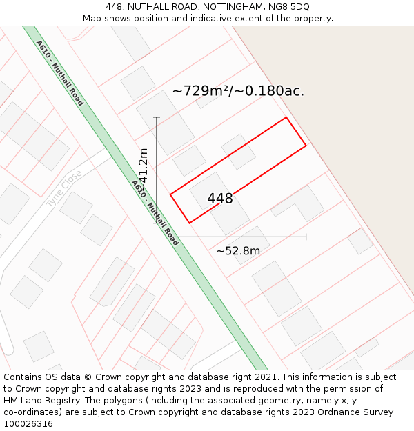 448, NUTHALL ROAD, NOTTINGHAM, NG8 5DQ: Plot and title map