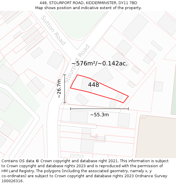 448, STOURPORT ROAD, KIDDERMINSTER, DY11 7BD: Plot and title map