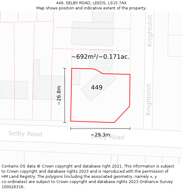449, SELBY ROAD, LEEDS, LS15 7AX: Plot and title map