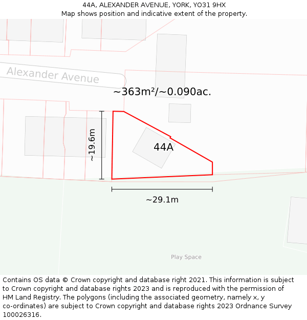 44A, ALEXANDER AVENUE, YORK, YO31 9HX: Plot and title map