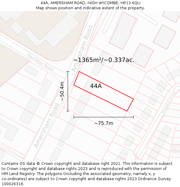 44A, AMERSHAM ROAD, HIGH WYCOMBE, HP13 6QU: Plot and title map